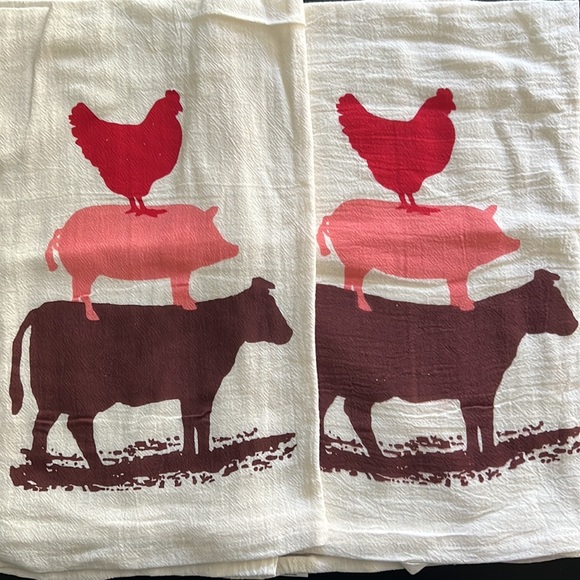 Farm Fresh collection: dish towels rooster/cow/pig silhouette/stripe border-NWT - Picture 15 of 16